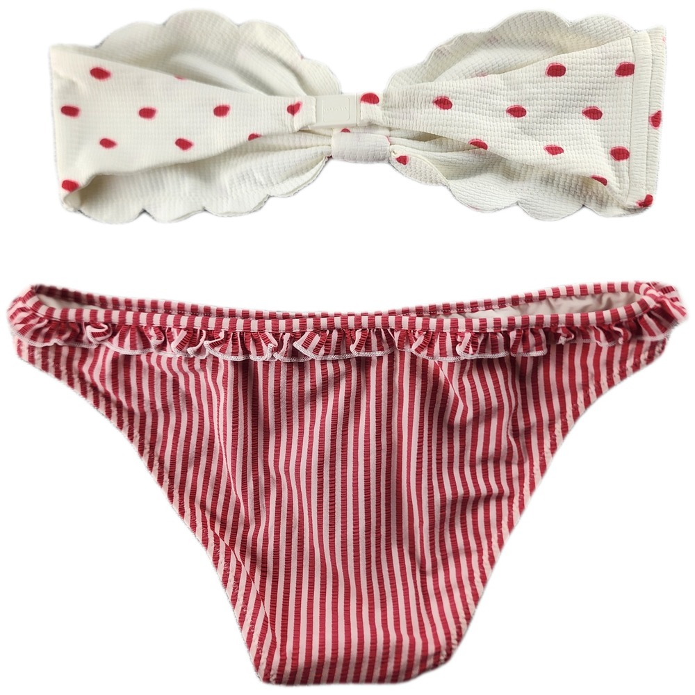Marysia Solid & Striped Women Bikini Set M Polka Dot Striped Scalloped Ruffle - Picture 4 of 16